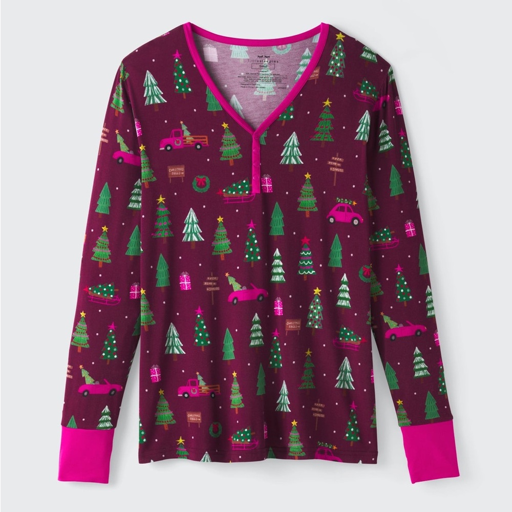 LITTLE SLEEPIES || Tree Traffic LongSleeve Pajama Top in Cranberry - SZ Small